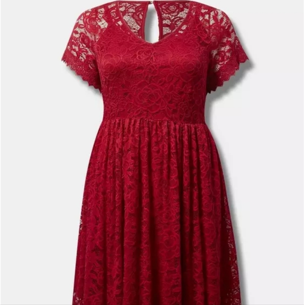 Torrid plus size vneck deep red mini lace flowy skater midi dress sz 16 - Picture 3 of 11